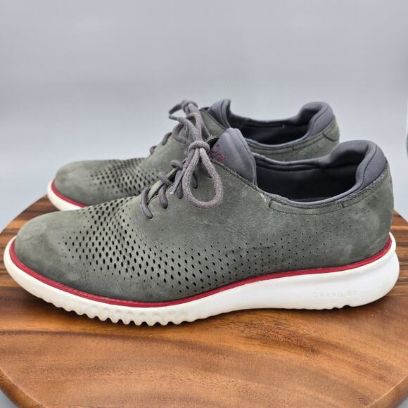 Cole Haan 2.Zerogrand Oxfords Men's 8.5 M Gray Suede Leather Laser Wingtip Shoes - Picture 3 of 8